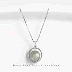 Sterling Silver 925 Circle Moonstone Pendant Necklace