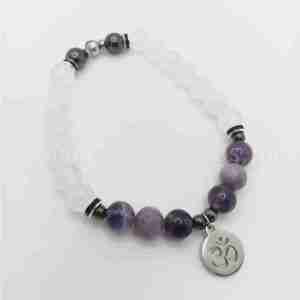 Crown Chakra Om Charm Crystal Beaded Bracelet