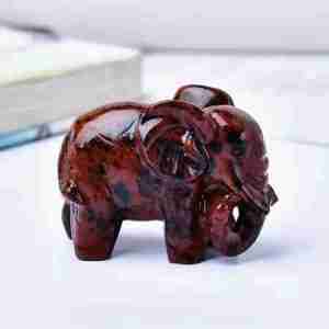 Red Mahogany Obsidian Elephant Crystal Statue Totem Sculpture