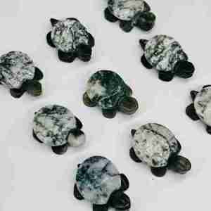 Moss Agate Turtle Crystal Sculpture Totem Statue