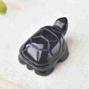 Obsidian Turtle Crystal Sculpture Totem Statue