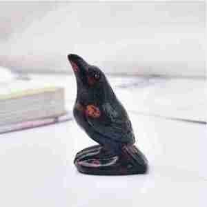 Plum Blossom Jade Raven / Crow Crystal Sculpture Totem Statue