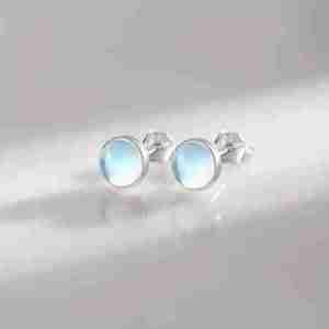 Moonstone and .925 Sterling Silver Round Stud Earrings