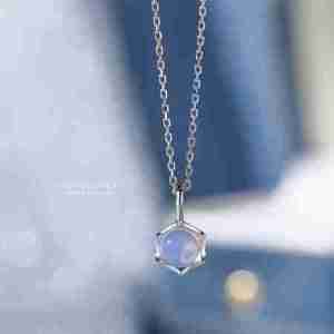 Moonstone and .925 Sterling Silver Hexagon Pendant Necklace