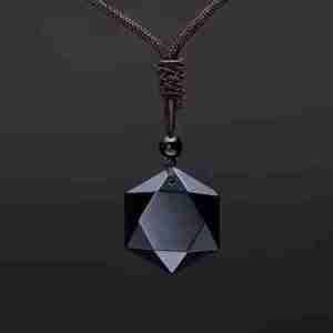 Obsidian Crystal Star Amulet Adjustable Rope Necklace