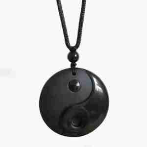 Obsidian Crystal Yin Yang Adjustable Rope Pendant Necklace