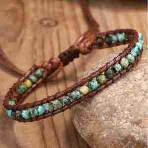 African Turquoise Crystal Handwoven Adjustable Rope Bracelet