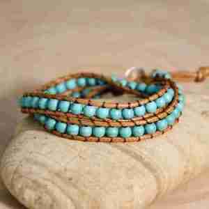 Turquoise Crystal Double Layer Adjustable Rope Bracelet