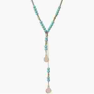 Turquoise Crystal Long Adjustable Coin Pendant Necklace