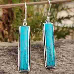 Turquoise Crystal Rectangle Dangle Earrings
