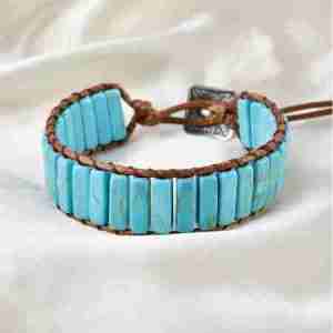 Turquoise Crystal Tube Bead Adjustable Rope Bracelet