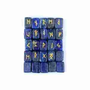 Lapis Lazuli Crystal Divination Engraved Rune Stones, 25 piece set
