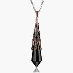 Obsidian Crystal Faceted Dowsing Divination Pendulum Pendant with Chain