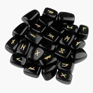 Obsidian Crystal Divination Engraved Rune Stones, 25 piece set