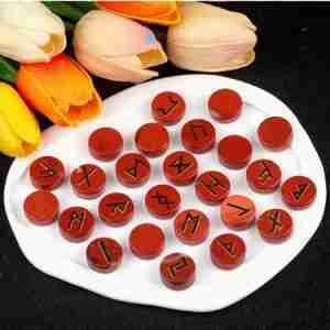 Red Jasper Crystal Divination Engraved Rune Stones, 25 piece set