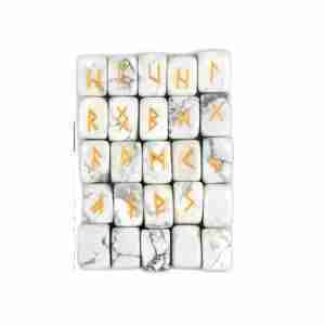 White Turquoise Crystal Divination Engraved Rune Stones, 25 piece set