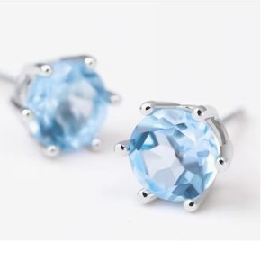 Blue Topaz & .925 SS Round Stud Earrings