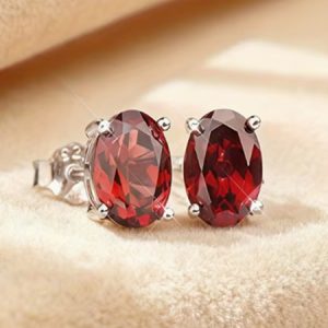 Garnet & .925 SS Oval Stud Earrings