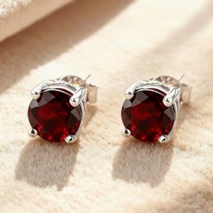 Garnet & .925 SS Round Stud Earrings