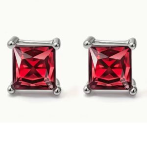 Garnet & .925 SS Square Stud Earrings