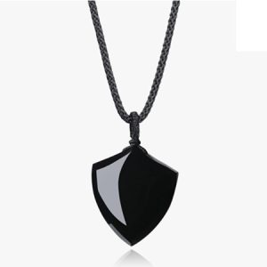 Obsidian Shield & Nylon Cord Necklace