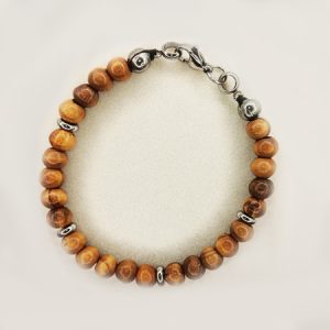 Olive Wood Bead & Staneless Steel Bracelet