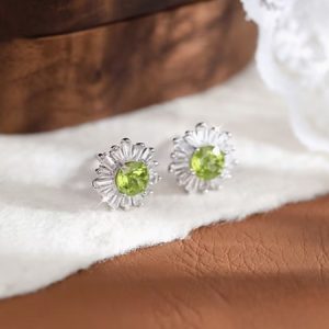 Peridot & .925 SS Flower Inlaid Earrings