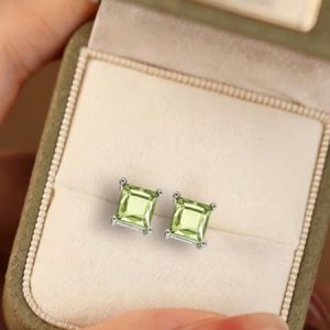 Peridot & .925 SS Square Stud Earrings