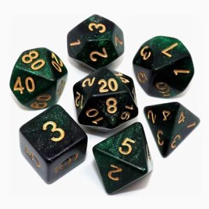 Polyhedral Dice, Green and Black Glitter