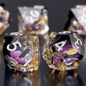 Polyhedral Dice, Purple Sand Gold Foil