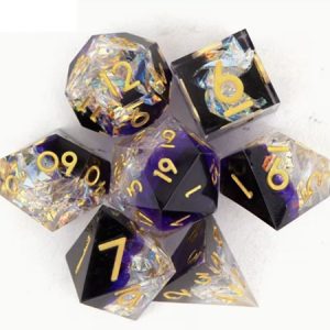 Polyhedral Dice, Purple Sparkle Gold