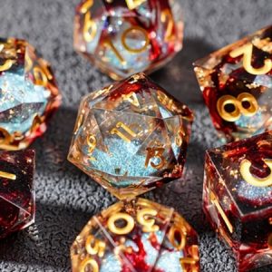 Polyhedral Dice, Red with Golden Sand and Foil