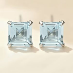 Sky Blue Topaz & .925 SS Square Stud Earrings