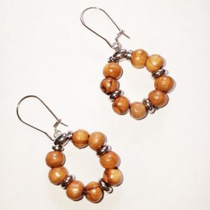 Olive Wood Round Dangle Earrings